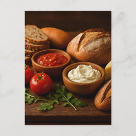 Postal Pizarra rústica de madera con queso de pan artesan