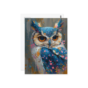 Postal pizarras de pintura de búho azul caprichoso
