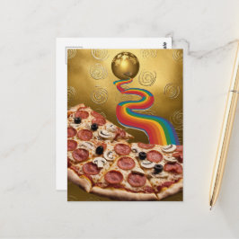 Postal Pizza Abstracta Arcoíris Dorado Espirales Ciencia 