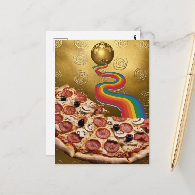 Postal Pizza Abstracta Arcoíris Dorado Espirales Ciencia  (Anverso/Reverso In Situ)