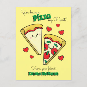 Postal Pizza Cute Kids El día de San Valentín Kawaii Post