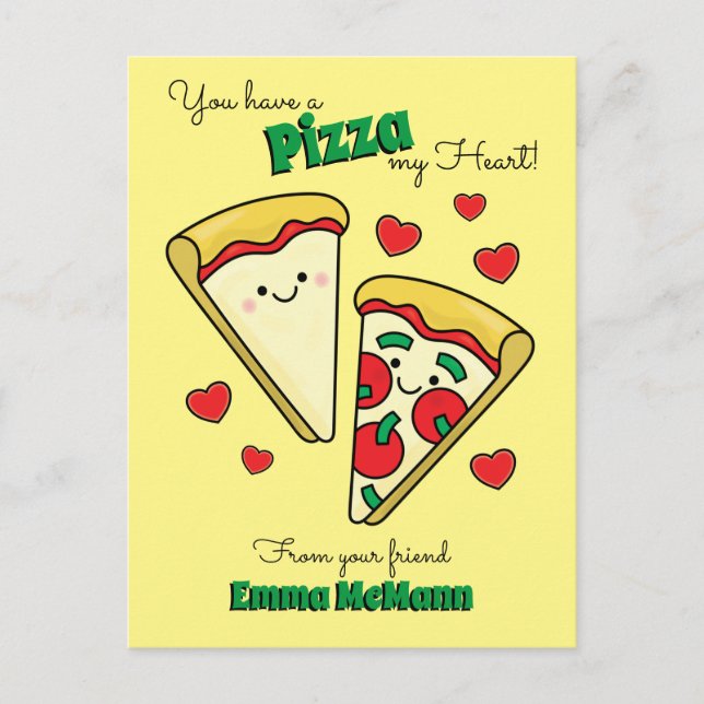 Postal Pizza Cute Kids El día de San Valentín Kawaii Post (Anverso)