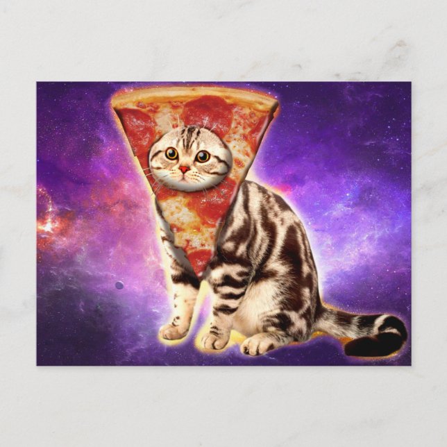 Postal Pizza de cabeza de gatito Kitty (Anverso)