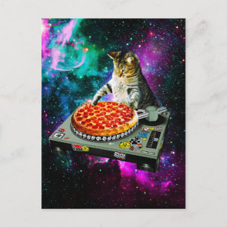 Postal Pizza de gato dj espacial