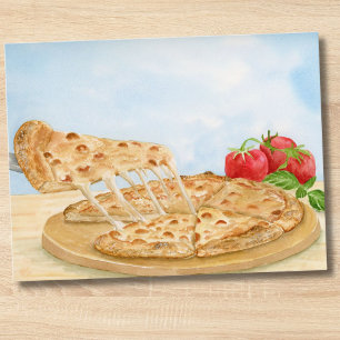 Postal Pizza de Queso Clásica Acuarela