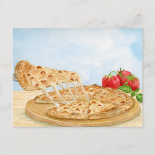 Postal Pizza de Queso Clásica Acuarela