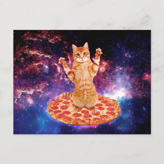 Postal Pizza espacial gato (Anverso)