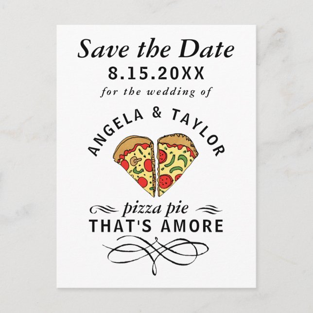 Postal Pizza Pie Amore Typography Wedding Save the Date (Anverso)