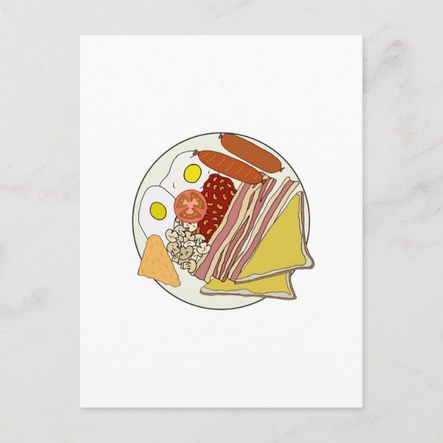 Postal Placa de desayuno inglés frito (Anverso)