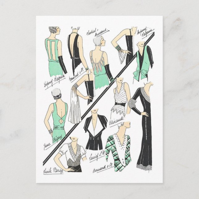 Postal Placa de moda de los años 1920 para collares y aul (Anverso)