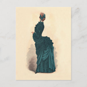 Postal Placa de moda victoriana antigua: vestido con poli
