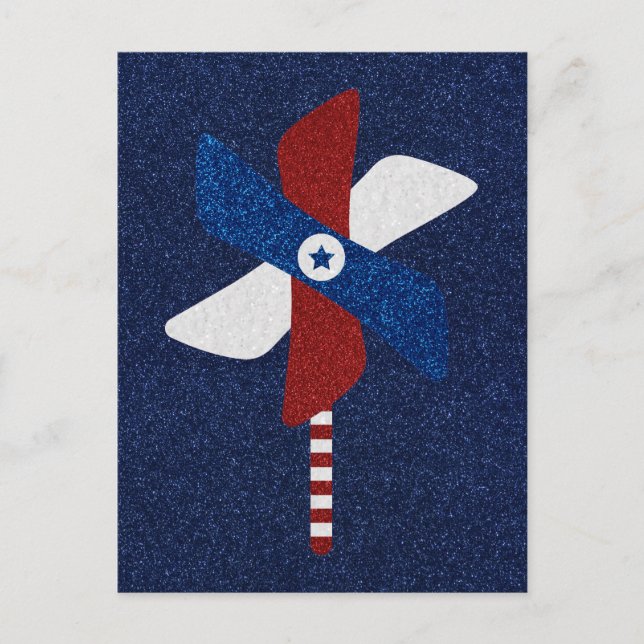 Postal Placa de papel Purpurina PinWheel Julio 4 (Anverso)