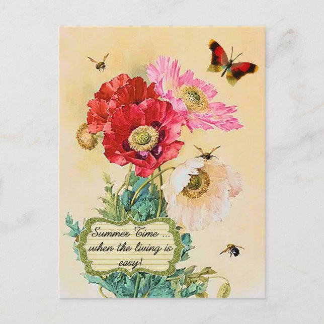 Postal Placas Florales Vintage de verano (Anverso)