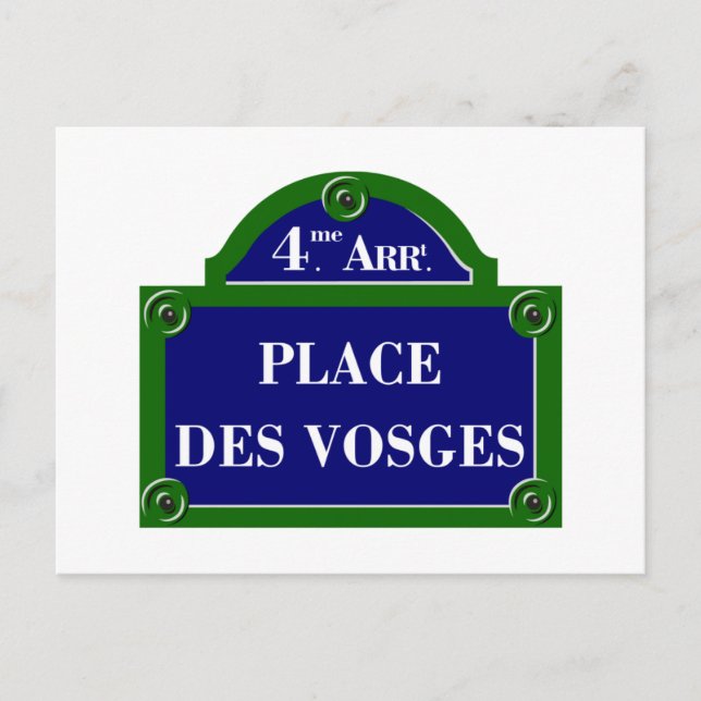 Postal Place des Vosges, Rótulo de la Calle de París (Anverso)