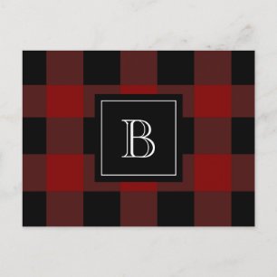 Postal Plaid Rústico Leñador Monograma Inicial Rojo Negro