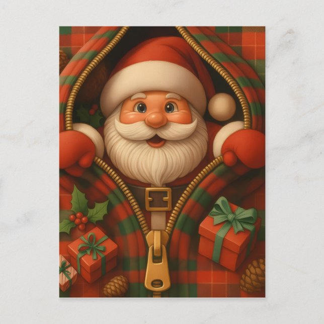 Postal Plaid Santa Claus Christmas Design  (Anverso)