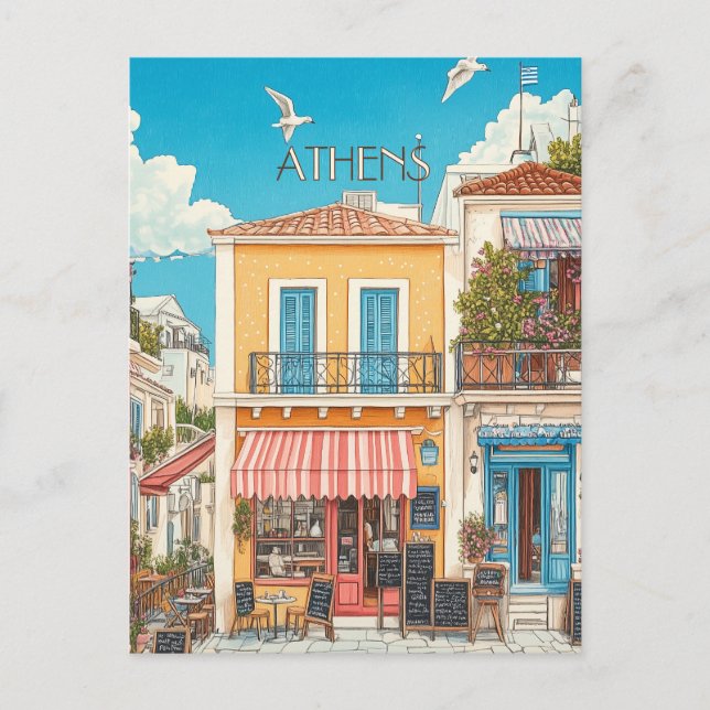 Postal Plaka, Atenas Grecia Viajes (Anverso)