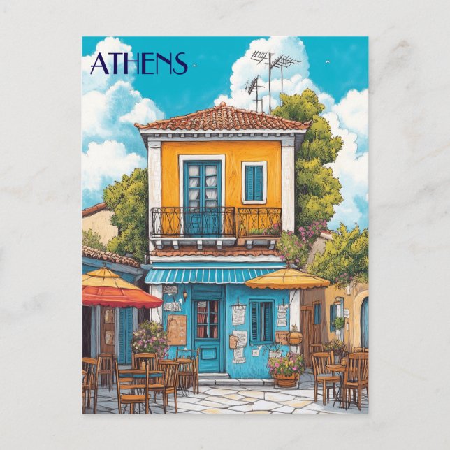 Postal Plaka, Atenas Grecia Viajes (Anverso)