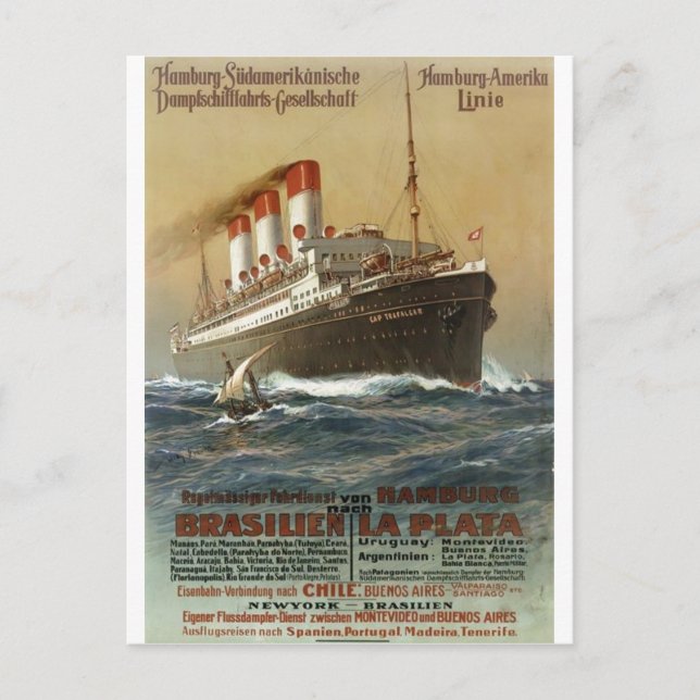 Postal Plakat der Hamburg 1899 - línea de cruceros (Anverso)