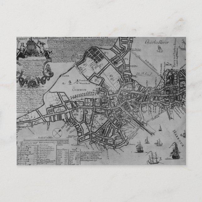 Postal Plan de Boston, Nueva Inglaterra, 1739 (Anverso)