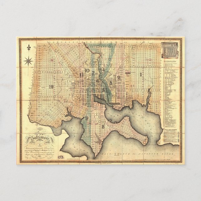 Postal Plan de la ciudad del mapa de Baltimore Maryland (Anverso)