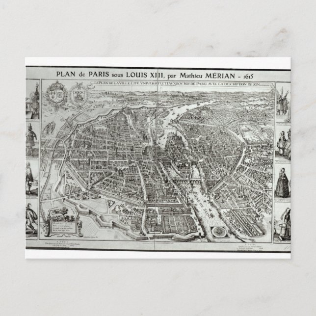 Postal Plan de Ojos de Pájaro de París, 1615 (Anverso)