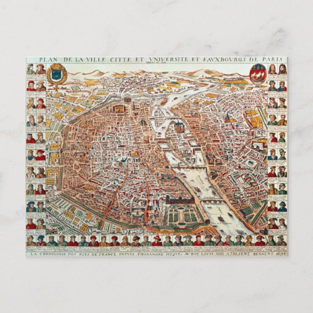 Postal Plan de París rodeado por una cronología (Anverso)