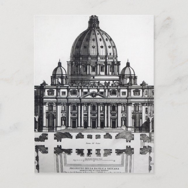 Postal Plan de San Pedro, Roma, grabado por (Anverso)