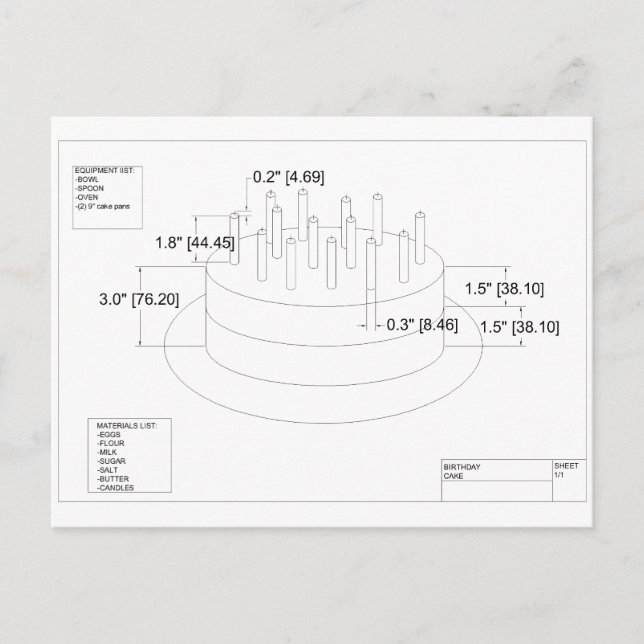 Postal Plan de tarta de cumpleaños del ingeniero (Anverso)