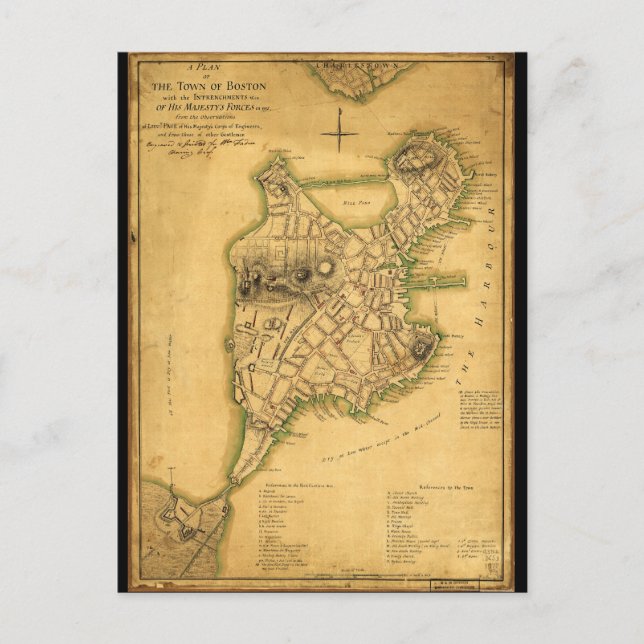 Postal Plan del Mapa de la Ciudad de Boston (1775) (Anverso)