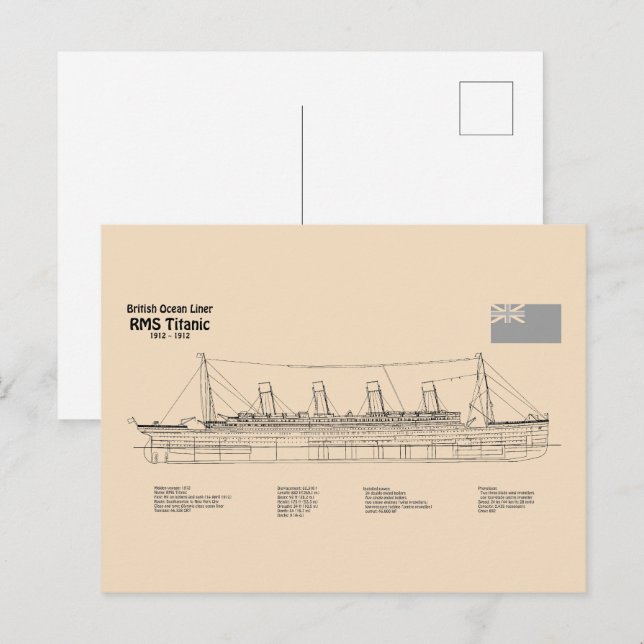 Postal Planes de trazado de buques Titanic RMS SD (Anverso / Reverso)