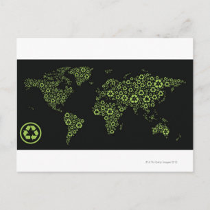Postal Planeta tierra compuesto de símbolos de reciclaje
