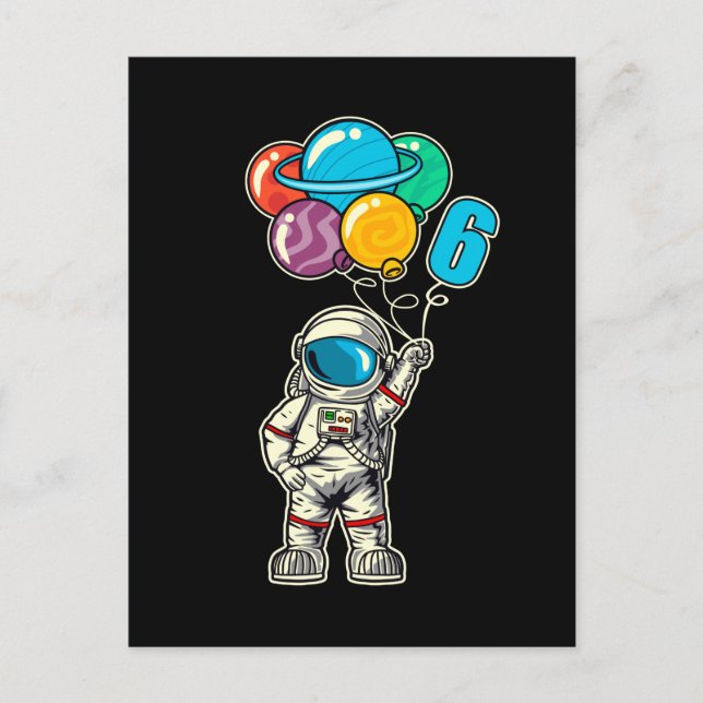 Postal Planetas Globo Astronauta Cumpleaños 6 Años (Anverso)
