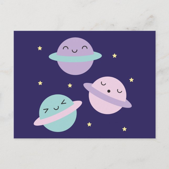Postal Planetas Kawaii Pastel (Anverso)