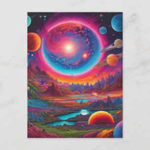 Postal Planetas silvestres de arte psicodélico