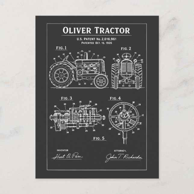 Postal Planos de patente de tractor Oliver Artwork (Anverso)