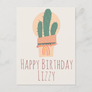 Postal Planta de cactus moderna en maceta Cumpleaños arco