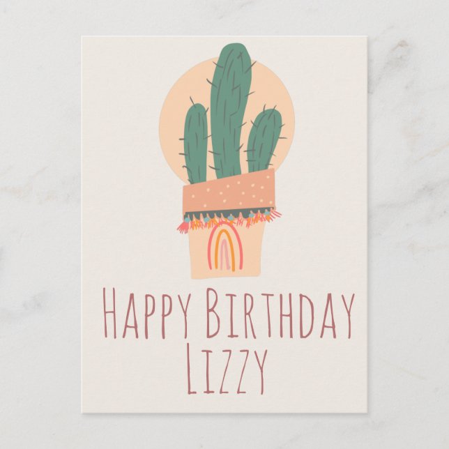 Postal Planta de cactus moderna en maceta Cumpleaños arco (Anverso)
