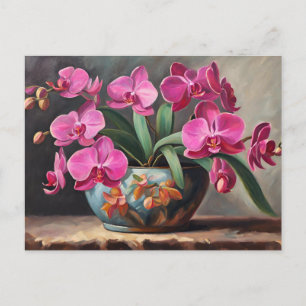 Postal Planta de flor de orquídea rosa