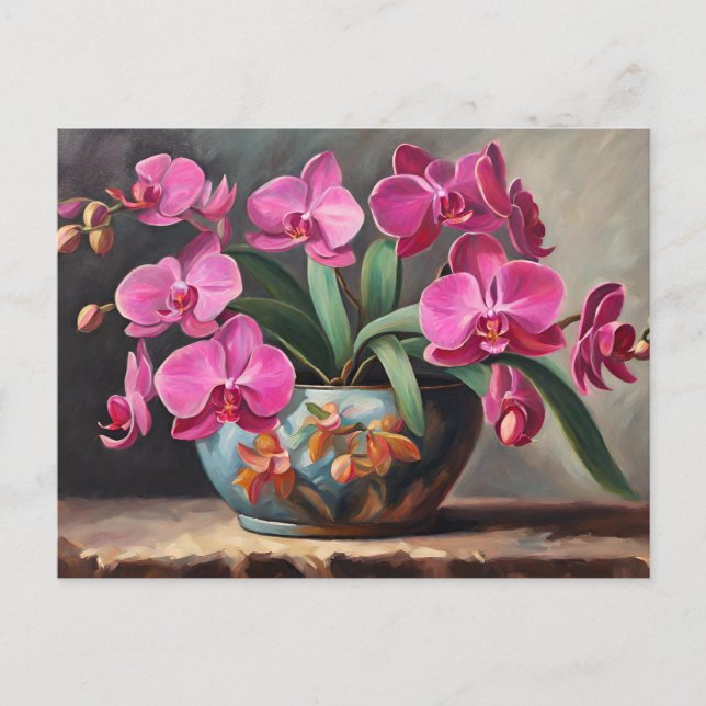 Postal Planta de flor de orquídea rosa (Anverso)