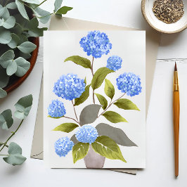 Postal Planta de Hortensia Azul | Acuarela Floral Hermosa