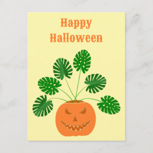 Postal Planta Monstera de Halloween en calabaza personali