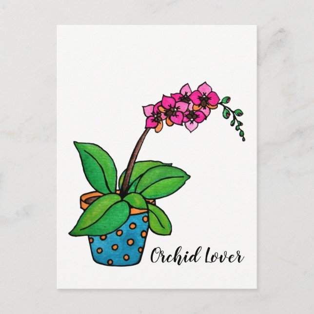 Postal Planta Orquídea De Acuarela En Bella Caca (Anverso)