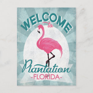 Postal Plantación Florida Flamingo Retro