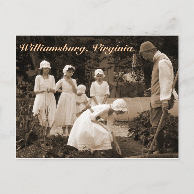 Postal Plantando semillas en Colonial Williamsburg (Anverso)