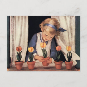 Postal Plantando Tulipanes por Jessie Willcox Smith