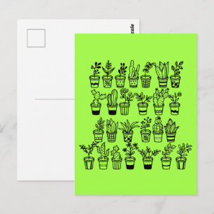 Postal Plantas de garabatos lindos en macetas