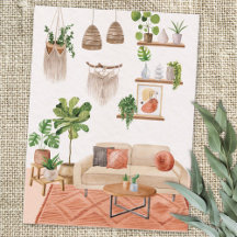 Plantas de interior en acuarela en casa de estilo 