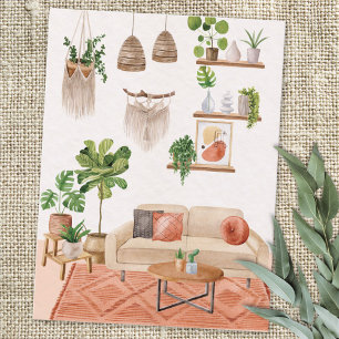 Postal Plantas de interior en acuarela en casa de estilo 