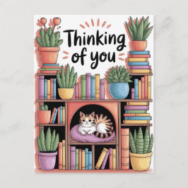 Postal Plantas, Gatos Y Libros - Estética Del Gato De Boo